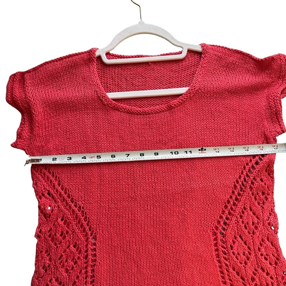 Artisan Handmade Red Knit Short Sleeve Sweater Size S M Boho Cottagecore - Picture 4 of 9